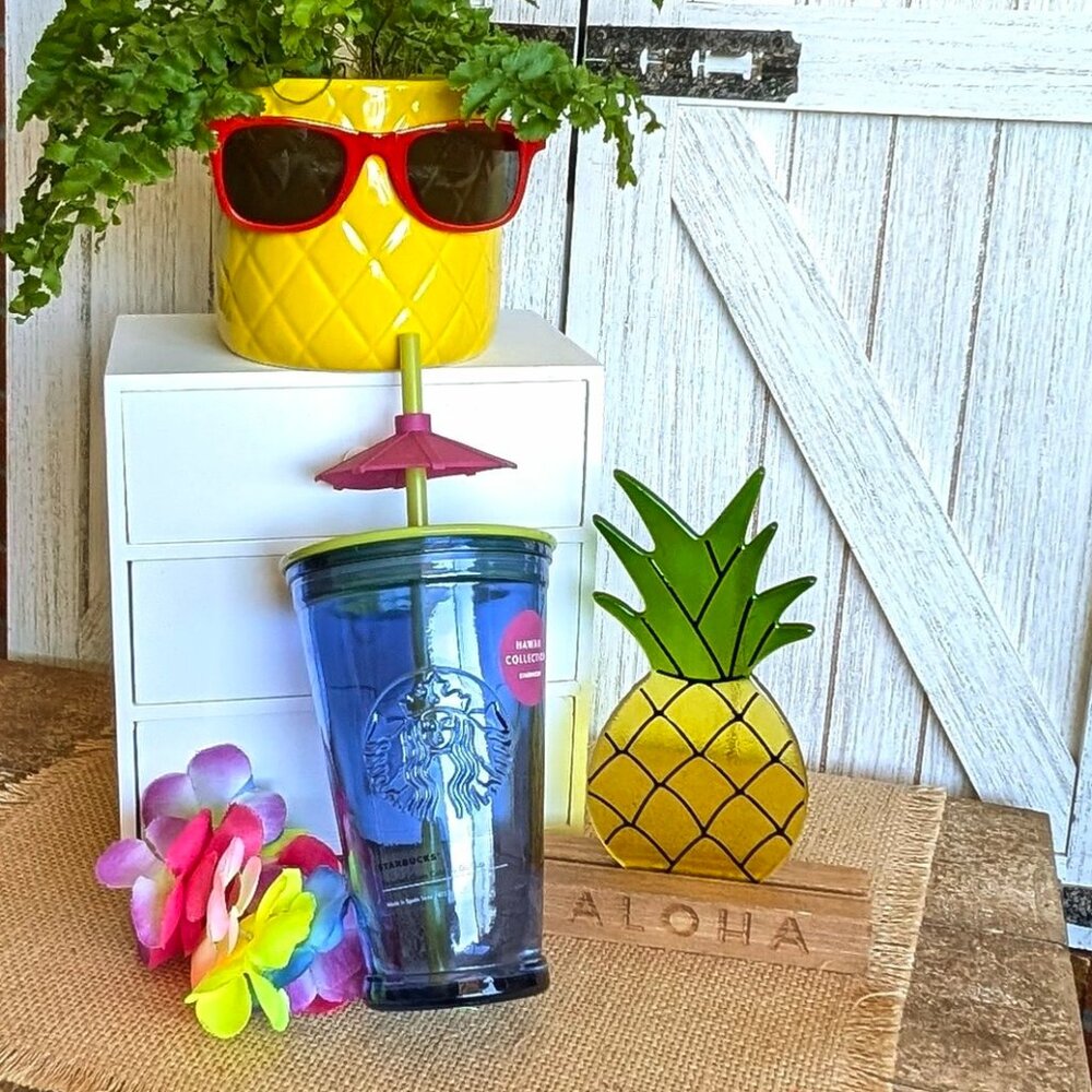 🌺 Starbucks Tumbler Hawaii Exclusive Collection Glass Cold Cup with Umbrella